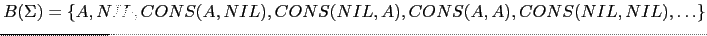 $ B(\Sigma) = \{ A, NIL, CONS(A,NIL), CONS(NIL, A), CONS(A, A), CONS(NIL,NIL), \ldots \}$