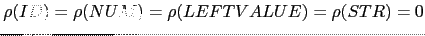 $ \rho(ID) = \rho(NUM) = \rho(LEFTVALUE) = \rho(STR) = 0$